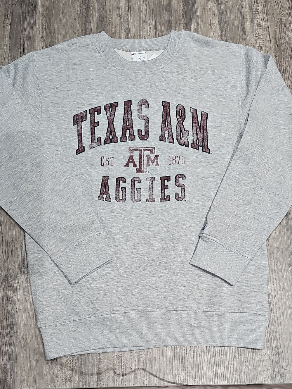 Champion Texas A&M Gray Crewneck Sweatshirt with Maroon Logo